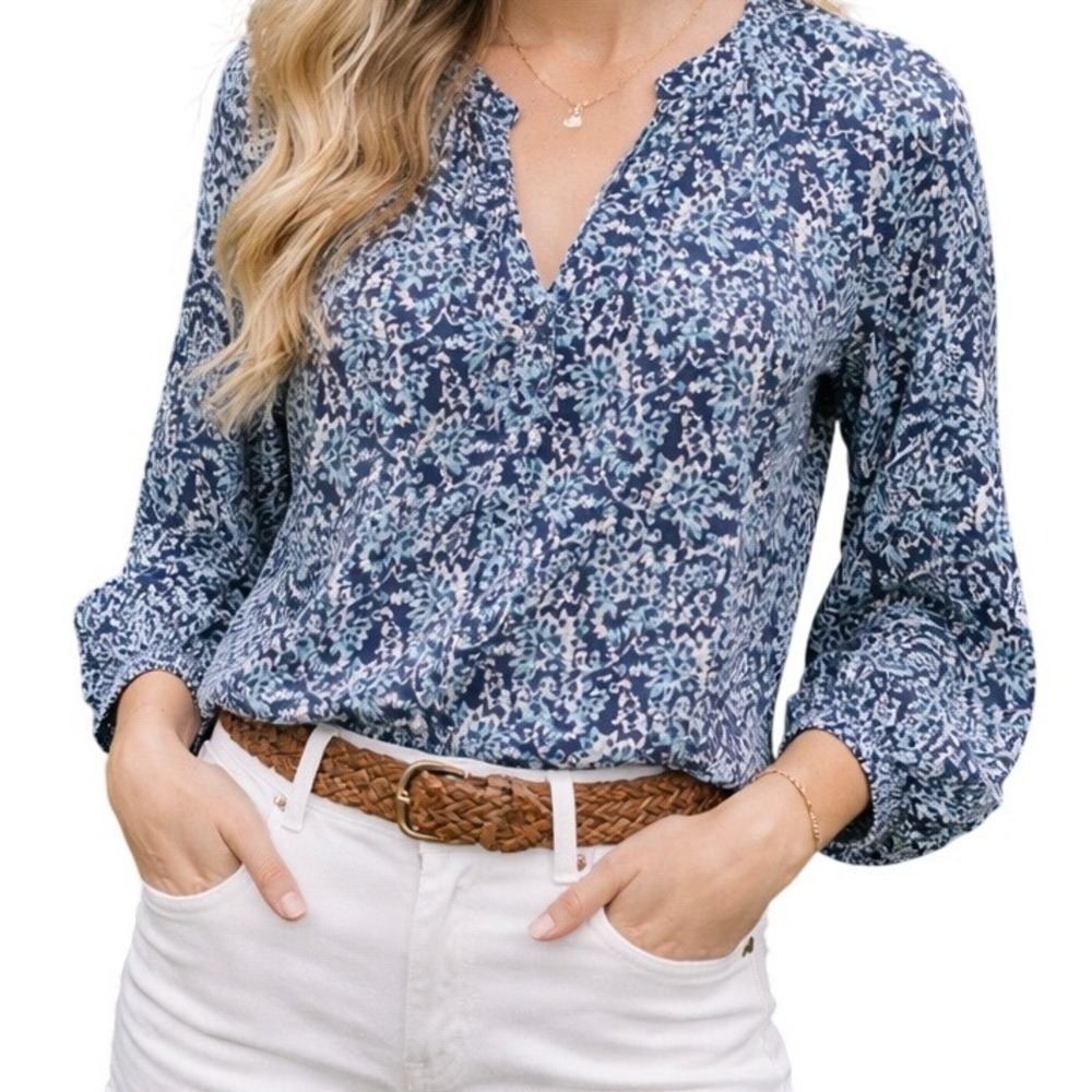 GAP Women's Block Printed V Neck Long Sleeve Casual Bouse‎ Top Size Small